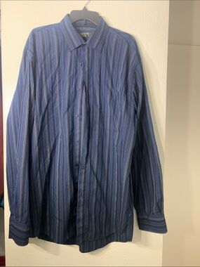 Navy Multi-Stripe Dress Shirt - Classic Long Sleeve
